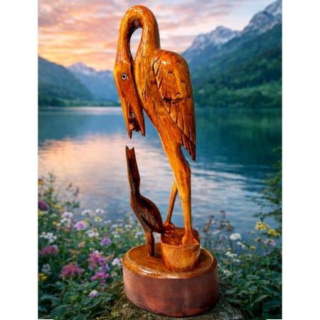 Handcrafted Wood Crane Bird Figurine